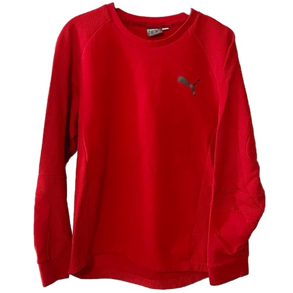 Puma Men’s Crew Neck Long Sleeve Solid Red Pullover Sweatshirt Medium - Picture 1 of 7